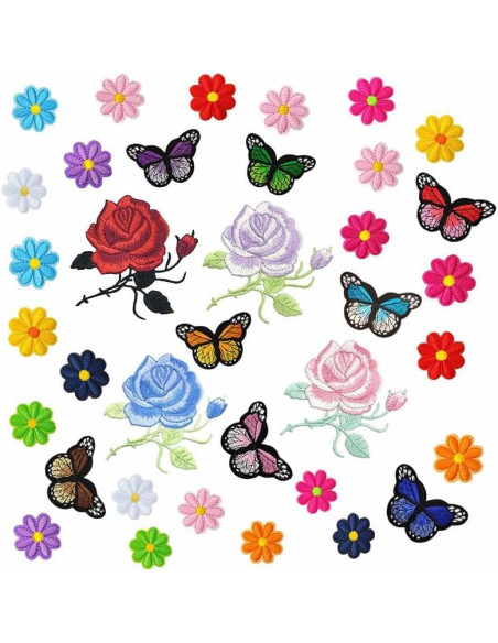 Set de 72 Parches Bordados Termoadhesivos RETON - Mariposas y Flores Set de 72 Parches Bordados Termoadhesivos RETON - Mariposas y Flores