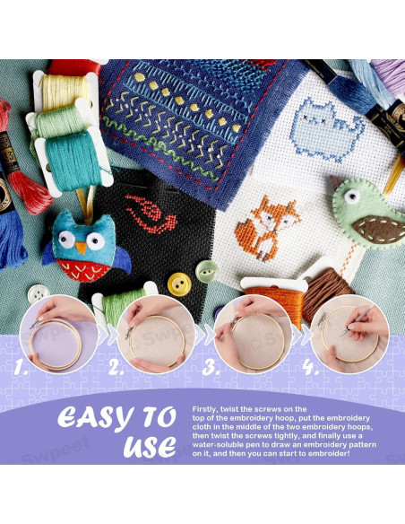 Kit de Bordado Swpeet 21 Piezas con Tela de Lino y Hilo Kit de Bordado Swpeet 21 Piezas con Tela de Lino y Hilo