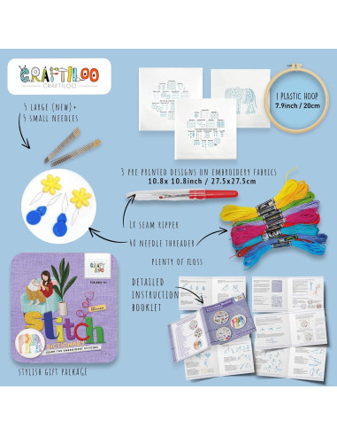 Kit de Bordado Craftiloo Elefante para Principiantes 20cm