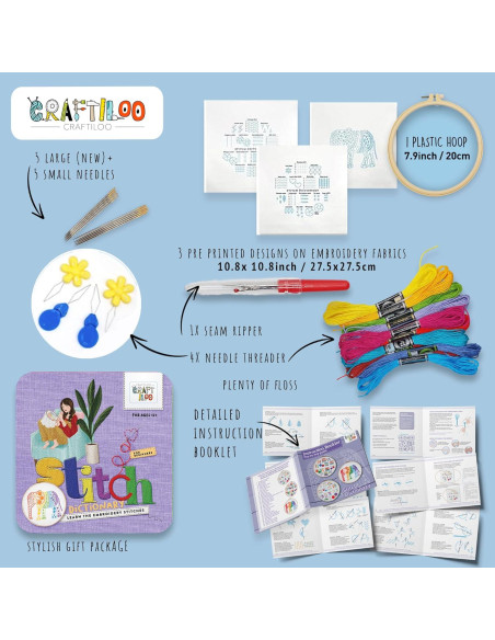 Kit de Bordado Craftiloo Elefante para Principiantes 20cm Kit de Bordado Craftiloo Elefante para Principiantes 20cm