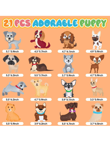 Kit de Costura para Niños Genérico - 21 Proyectos de Perros de Fieltro