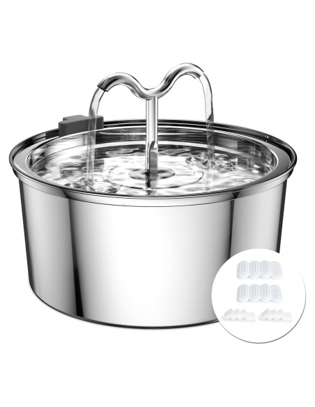 Fuente de Agua para Gatos DOOOB 3.2L Acero Inoxidable 8 Filtros Fuente de Agua para Gatos DOOOB 3.2L Acero Inoxidable 8 Filtros