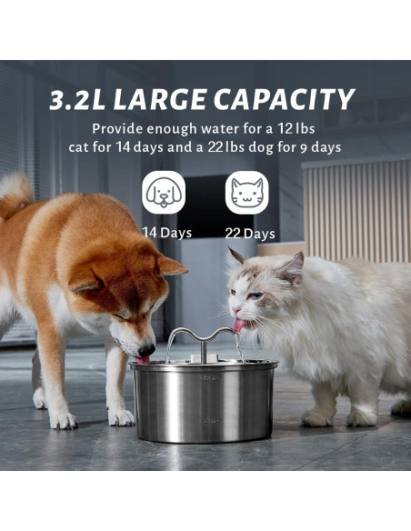 Fuente de Agua para Gatos DOOOB 3.2L Acero Inoxidable 8 Filtros Fuente de Agua para Gatos DOOOB 3.2L Acero Inoxidable 8 Filtros