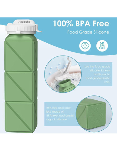 Botella de Agua Plegable Popdigito 610ml Verde Militar