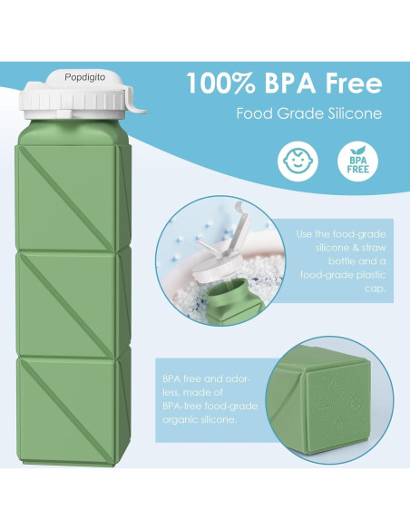 Botella de Agua Plegable Popdigito 610ml Verde Militar Botella de Agua Plegable Popdigito 610ml Verde Militar