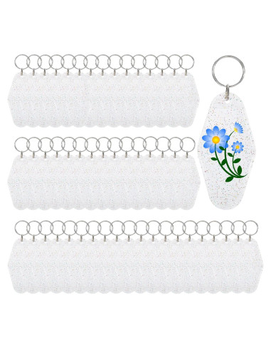 Yoption 50 Llaveros de Motel Transparentes con Brillo 8.9x4.5cm