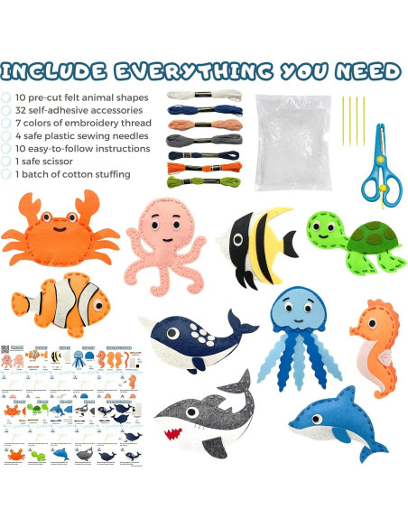Kit de Costura Vlokup Animales Marinos para Niños 7-12 Años Kit de Costura Vlokup Animales Marinos para Niños 7-12 Años