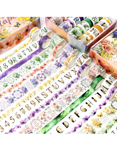 Juego de 24 Rollos de Cinta Washi Floral Ieebee 3cm 4rollos