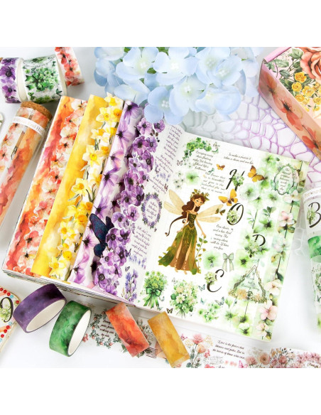 Juego de 24 Rollos de Cinta Washi Floral Ieebee 3cm 4rollos Juego de 24 Rollos de Cinta Washi Floral Ieebee 3cm 4rollos