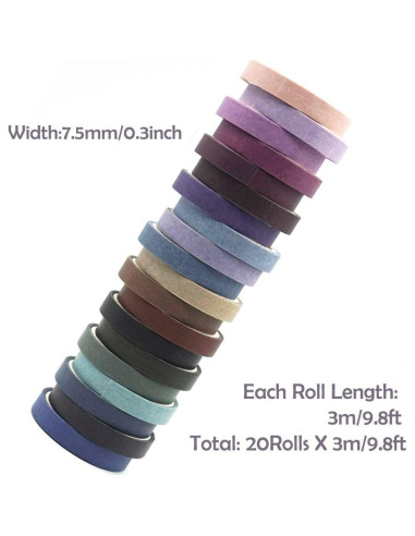 Juego de 20 Rollos de Cinta Washi Baizijili 7.5mm Morandi