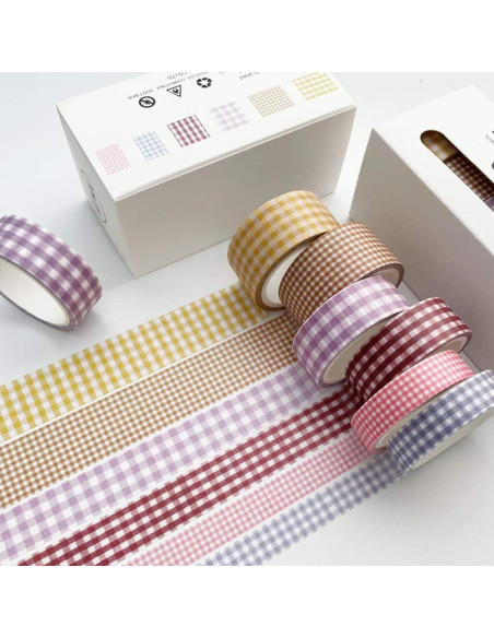 Cinta Washi Yubbaex 6 Rollos Cuadros Básicos 10-20mm Cinta Washi Yubbaex 6 Rollos Cuadros Básicos 10-20mm