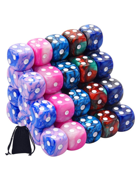 Dados de Juego AUSTOR 50 Piezas 16mm 5 Colores Dados de Juego AUSTOR 50 Piezas 16mm 5 Colores