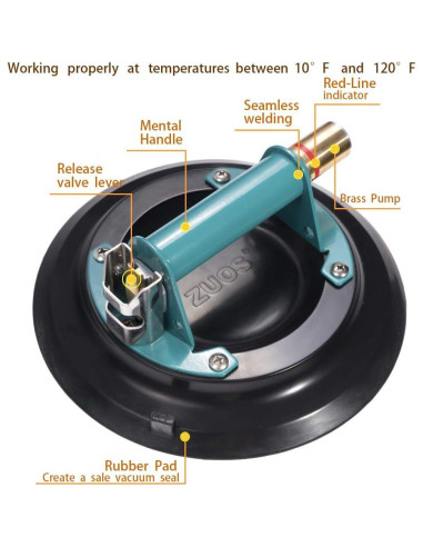 Ventosa de Vacío ZUOS 9" para Levantar Vidrio y Granito 340kg