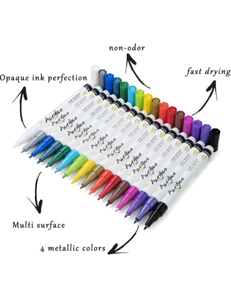 Juego de 16 Marcadores Acrílicos Punta Fina para Arte Juego de 16 Marcadores Acrílicos Punta Fina para Arte