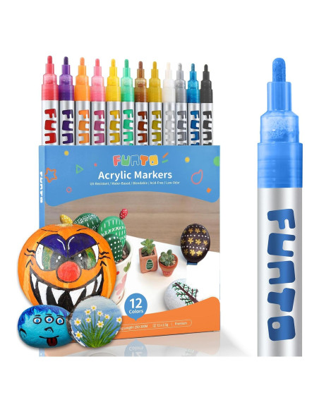 Set de 12 Marcadores de Pintura Acrílica Funto - Multicolor, No Tóxico Set de 12 Marcadores de Pintura Acrílica Funto - Multicolor, No Tóxico