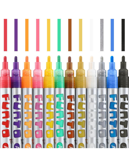 Set de 12 Marcadores de Pintura Acrílica Funto - Multicolor, No Tóxico Set de 12 Marcadores de Pintura Acrílica Funto - Multicolor, No Tóxico