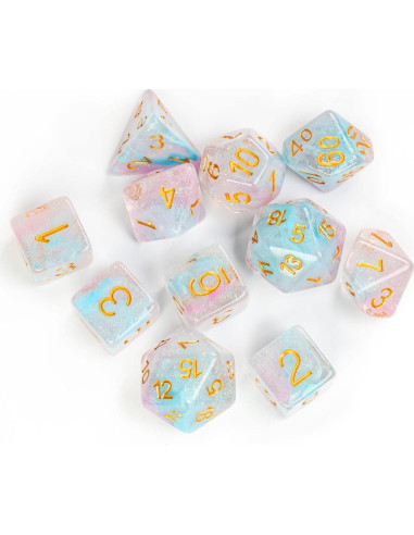 Set de Dados Poliedricos UDIXI 11 Piezas Rosa y Cian