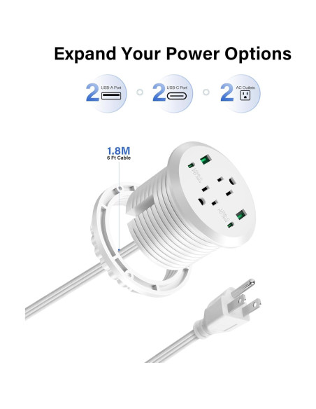 Grommet de Poder Jgstkcity 40W 2 AC 4 USB Carga Rápida Grommet de Poder Jgstkcity 40W 2 AC 4 USB Carga Rápida