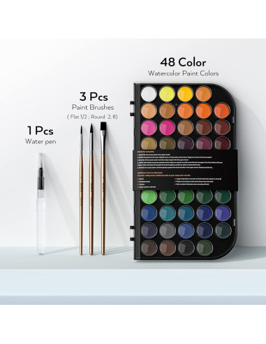 Juego de Pintura Acuarela Nicpro 48 Colores con Pinceles y Paleta