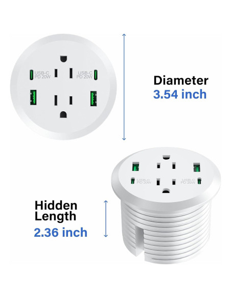 Grommet de Poder Jgstkcity 40W 2 AC 4 USB Carga Rápida Grommet de Poder Jgstkcity 40W 2 AC 4 USB Carga Rápida