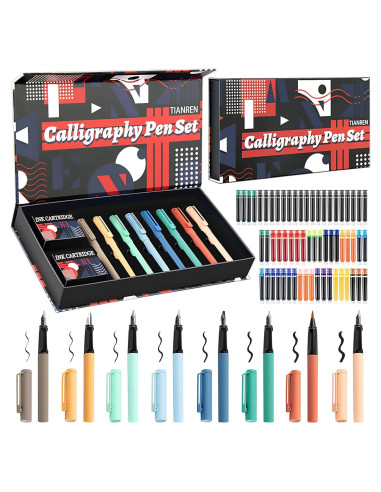 Juego de Plumas de Caligrafía TIANREN con 8 Puntas y 60 Cartuchos