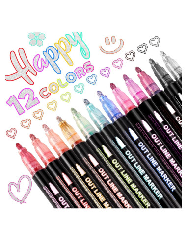 Marcadores Brillantes VEKDA - Conjunto de 12 Colores Metálicos