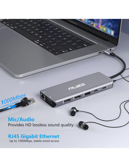 Estación de Acoplamiento USB C FALWEDI 14 en 1 4K HDMI Estación de Acoplamiento USB C FALWEDI 14 en 1 4K HDMI