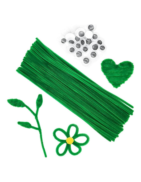 Set de Limpiapipas Verdes Cldamecy 100 pcs + 20 Ojos Móviles Set de Limpiapipas Verdes Cldamecy 100 pcs + 20 Ojos Móviles