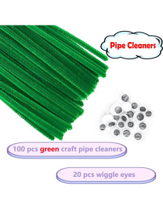 Set de Limpiapipas Verdes Cldamecy 100 pcs + 20 Ojos Móviles 2