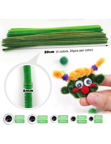 TOAOB 200pcs Limpiapipas Verde Oscuro y Ojos Móviles DIY TOAOB 200pcs Limpiapipas Verde Oscuro y Ojos Móviles DIY