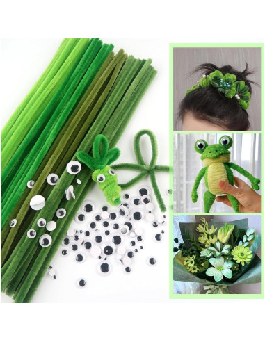 TOAOB 200pcs Limpiapipas Verde Oscuro y Ojos Móviles DIY