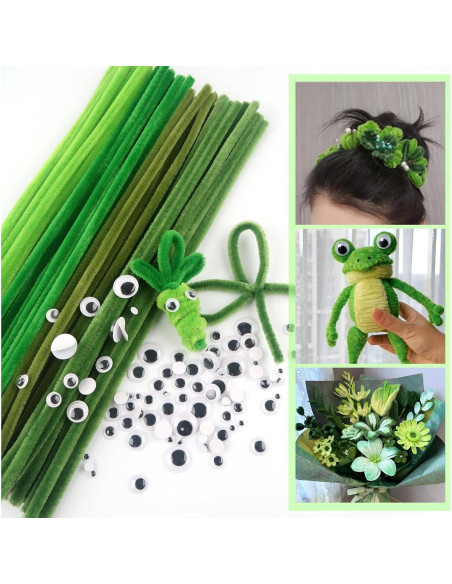 TOAOB 200pcs Limpiapipas Verde Oscuro y Ojos Móviles DIY TOAOB 200pcs Limpiapipas Verde Oscuro y Ojos Móviles DIY