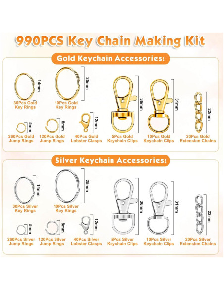 Kit de Llaveros PAXCOO 990 Piezas Suministros de Manualidades Kit de Llaveros PAXCOO 990 Piezas Suministros de Manualidades