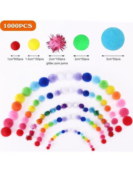 Bolas Pom Pom Multicolor 1000pcs LoveS para Manualidades Bolas Pom Pom Multicolor 1000pcs LoveS para Manualidades