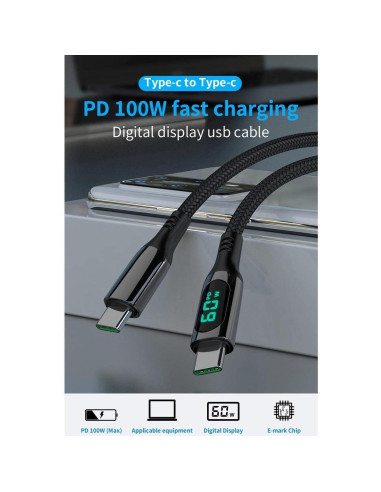 Cable BoxWave USB-C a USB-C 100W con pantalla LED 182 cm