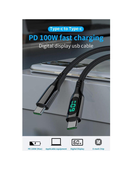 Cable BoxWave USB-C a USB-C 100W con pantalla LED 182 cm Cable BoxWave USB-C a USB-C 100W con pantalla LED 182 cm