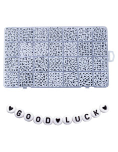 1400 Cuentas de Letras Weiyiziens 4x7mm Acrílico Blanco y Negro