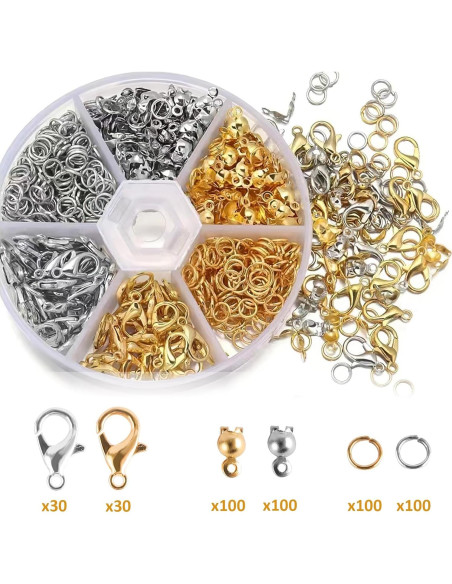 Kit de Joyería HUIRUSO 460 Piezas Ganchos de Langosta Dorados Kit de Joyería HUIRUSO 460 Piezas Ganchos de Langosta Dorados