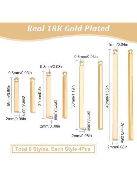 Charms de Barra SUNNYCLUE 32Pcs 18K Oro Latón para Joyería Charms de Barra SUNNYCLUE 32Pcs 18K Oro Latón para Joyería