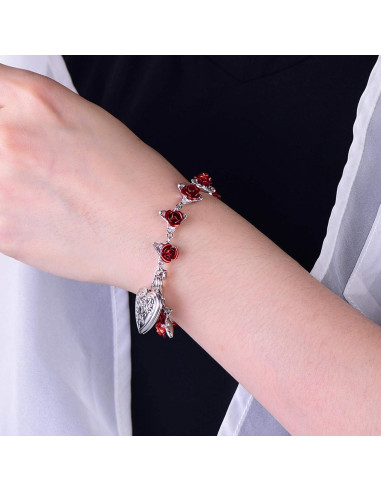 Pulsera de Enlace Rosa Roja U7 con Locket para Mujeres 19cm