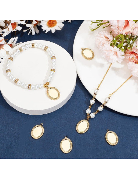 Beebeecraft 6Pcs Cabochón Encantos 14K Baño de Oro Acero Inoxidable Beebeecraft 6Pcs Cabochón Encantos 14K Baño de Oro Acero Inoxidable