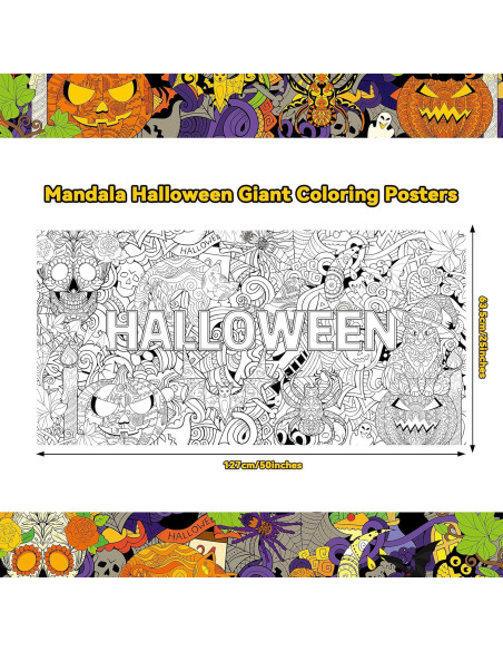 Póster Gigante de Mandala para Colorear Halloween ZOIIWA 63.5x127cm Póster Gigante de Mandala para Colorear Halloween ZOIIWA 63.5x127cm