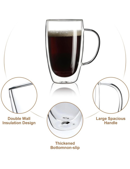 Paquete de 2 Tazas de Café Aurzen Doble Pared 443ml Paquete de 2 Tazas de Café Aurzen Doble Pared 443ml