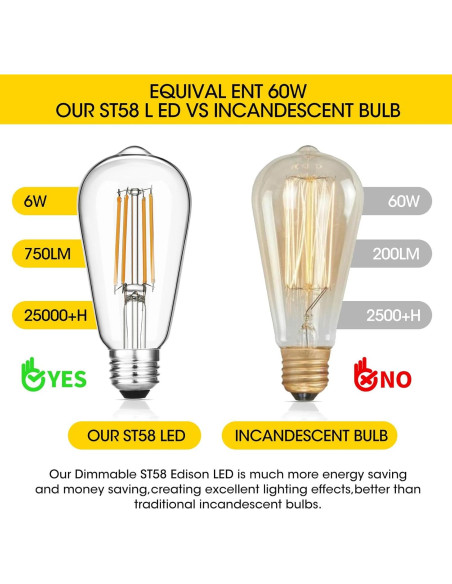 Paquete de 12 bombillas LED Edison Gozelux 60W regulables Paquete de 12 bombillas LED Edison Gozelux 60W regulables