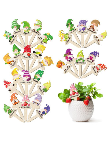 Etiquetas de Jardín de Madera Qunclay - 30 Pcs Gnomos