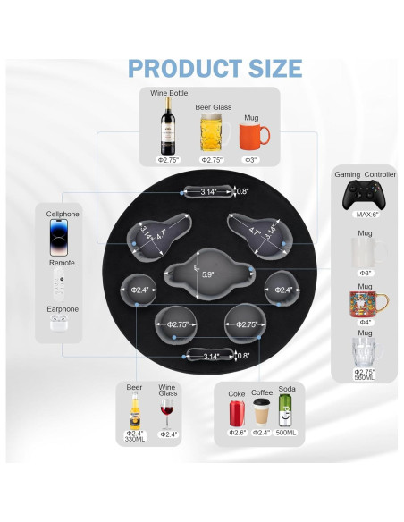 Cojín Soporte para Tazas FDMGEL Negro - Previene Derrames Cojín Soporte para Tazas FDMGEL Negro - Previene Derrames
