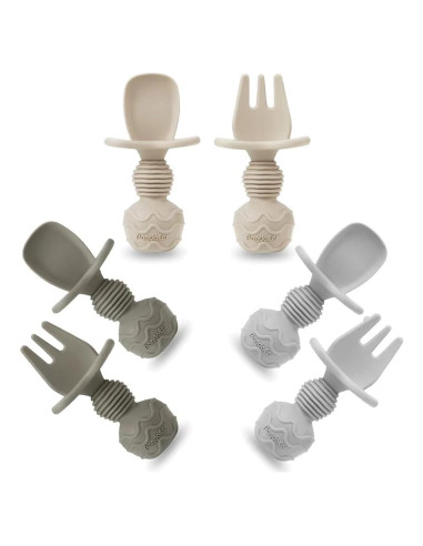 Set 6 Utensilios de Silicona PandaEar para Bebés - Cucharas y Tenedores Anti-Atragantamiento