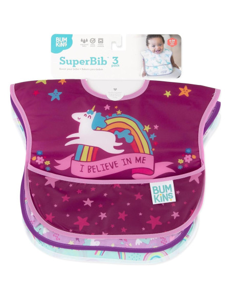 Babero SuperBib Bumkins 3pk Unicornios 6-24 meses Babero SuperBib Bumkins 3pk Unicornios 6-24 meses