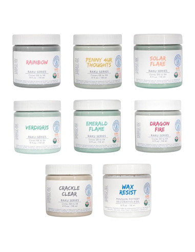 Juego de Esmaltes Raku Penguin Pottery - 8 tarros 120 ml