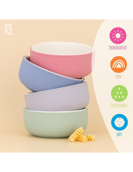 Cuencos de Porcelana Elk y Amigos con Manga de Silicona 4 Pzas Cuencos de Porcelana Elk y Amigos con Manga de Silicona 4 Pzas